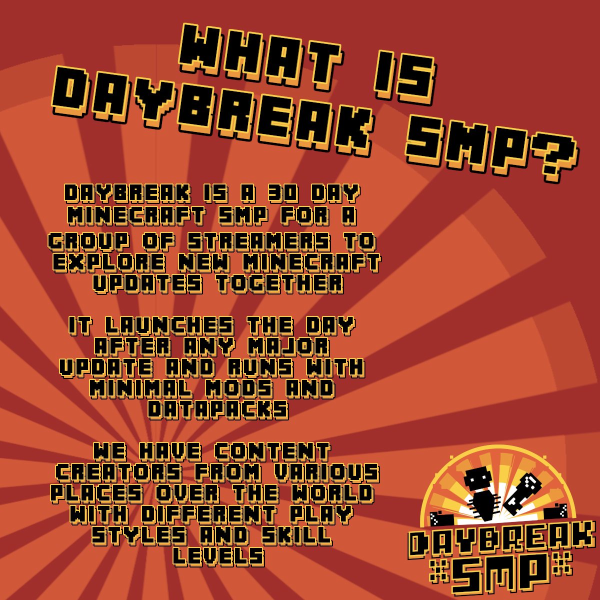 daybreakthesmp's tweet photo. So now that all 12 of the creators have been officially announced, what is Daybreak anyway?
#daybreakSMP https://t.co/weKHe65yo6