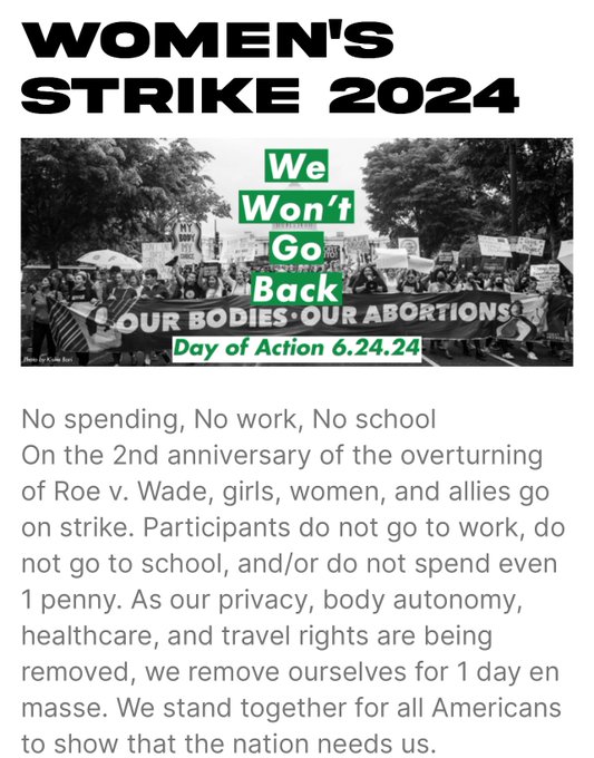 June 24th #WomensStrike2024  if you need to work, wear red in solidarity.   https://t.co/XF0WeFAvNB https://t<a href="/tag/womensstrike2024"class="tags">#WomensStrike2024</a>
