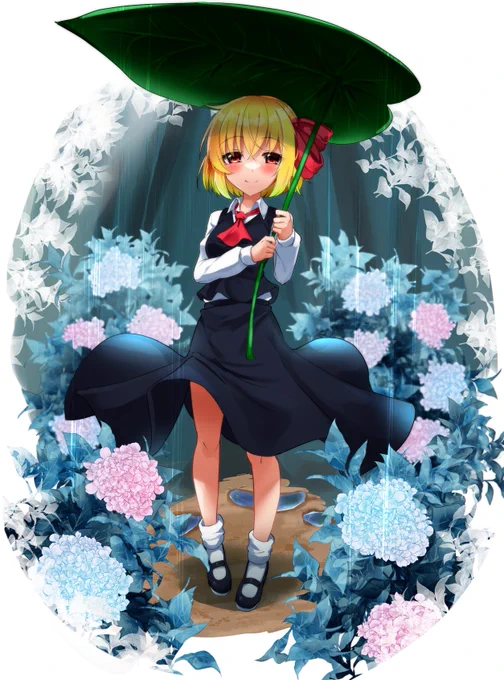 雨と紫陽花とルーミアと#毎月七日はルーミアの日#東方 