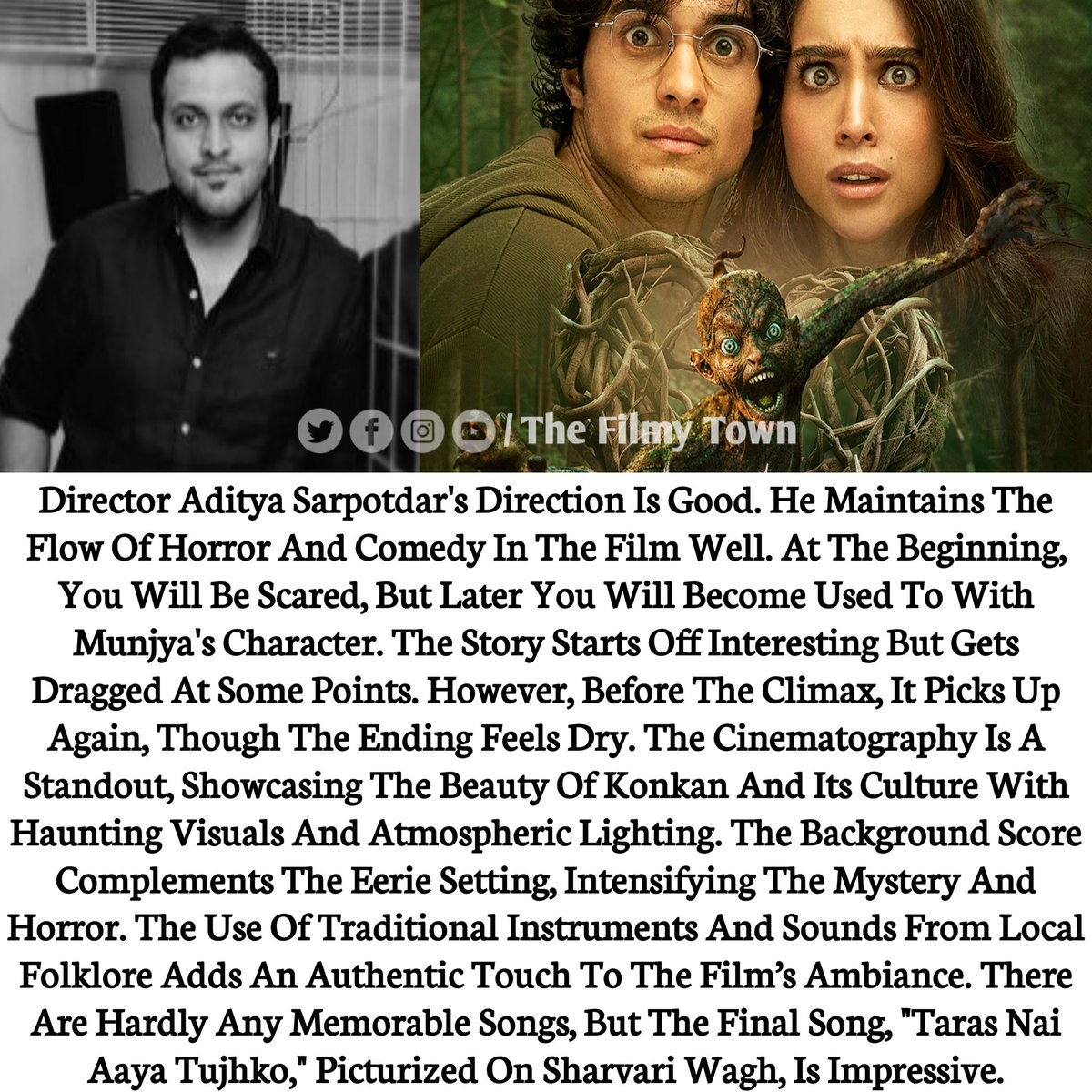 FilmyTownn's tweet photo. Director #AdityaSarpotdar 's #Munjya Stands Out in the Horror - Comedy Genre with its Fresh Approach.

- RATINGS : 3/5⭐⭐⭐
Review By @Pwnsakat 

@SharvariWagh14 @verma_abhay_ #MonaSingh #Sathyaraj #SuhasJoshi #BhagyashreeLimaye #AjayPurkar @AdityaSarpotdar @amarkaushik https://t.co/YYDCXN9uyz