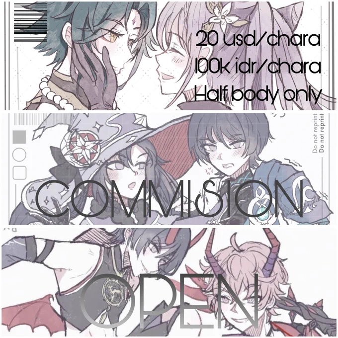 [RTs are greatly appreciated 🥹💖]

My commission is back open! ^o^ the price is included half body simple sketch style commision

Hit my DM to ask any questions! ;D or feel free to reply! Any other shape of commision also dm! 

#commissionsopen #opencomissions #commission 