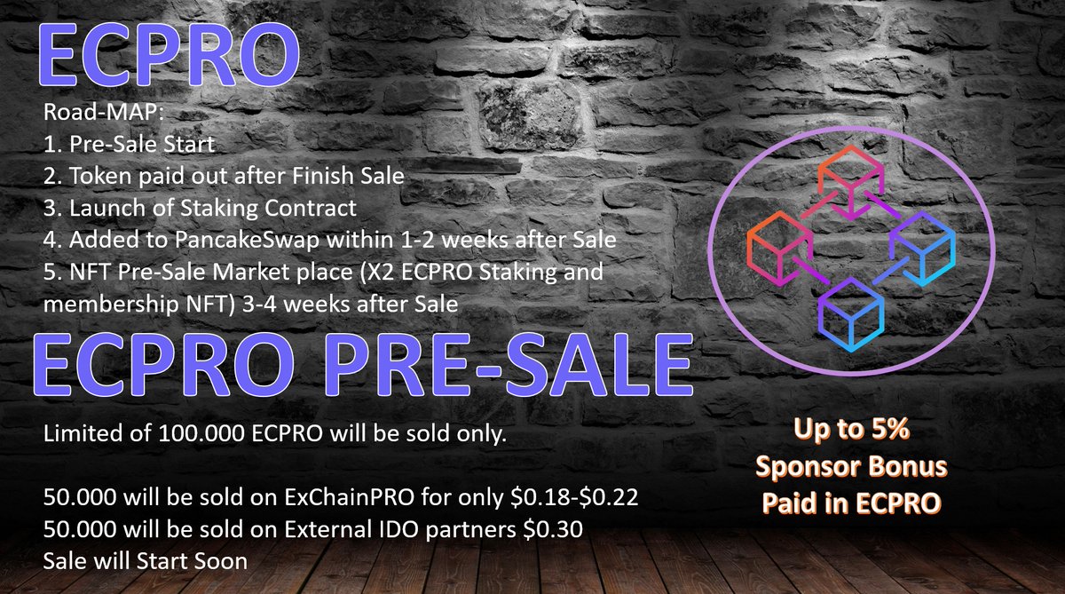 exchainpro's tweet photo. LIMITED pre-sale coming soon... GET READY

Join us now, this will be a VERY small limited pre-sale https://t.co/oMmds7LQnj