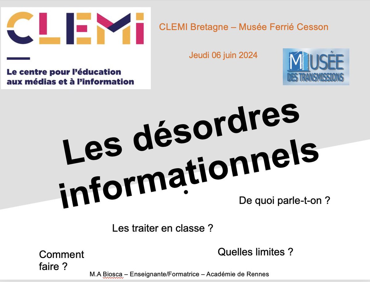 mabiosca's tweet photo. Journée de formation @Clemi_rennes 
  👍 
•60 enseignants @acrennes 👩‍🏫 👨‍🏫
•Musée Transmissions  Cesson 📠 📻 
•@france3Bretagne @Masteau 📺 
• @ewa_kijak IA et désinformation 🤖 
•CLEMI SUP @LeCLEMI @sophiejehel @ViSassoon ⤵️
https://t.co/GzHAOXtKwf 🙋🏿‍♂️🙋🏼 https://t.co/yEUMiL0yYn