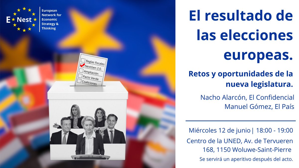 EuropeanNest's tweet photo. Dentro de 5 días @EuropeanNest estará en #Bruselas analizando los resultados de las #EleccionesEuropa2024 con @nacho_alarcon - @elconfidencial y @manuelvgomez - @elpais_espana 

Podéis apuntaros aquí 👇

Nos vemos en @UNEDBruselas 

https://t.co/SdWPVMvJIR https://t.co/b3bqHDM8ev