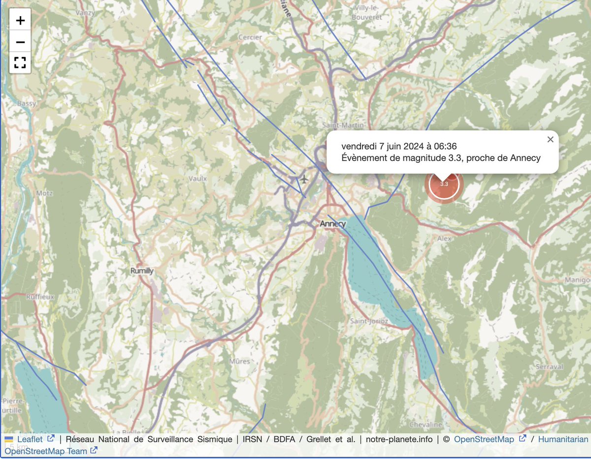 Ça secoue à Annecy ! 
Un tremblement de terre de magnitude 3,3 vient de se produire.
#tremblementdeterre #Annecy