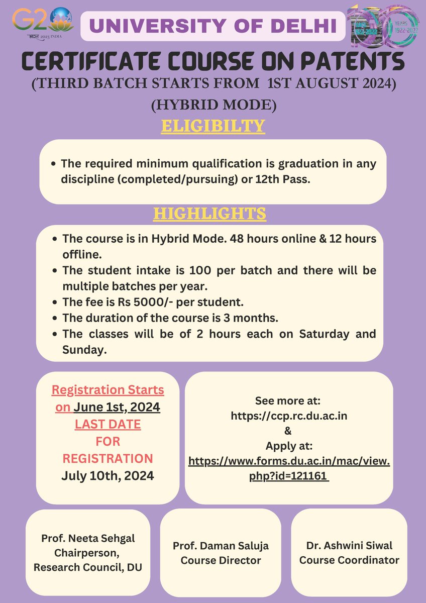 UnivofDelhi's tweet photo. Admission in Certificate Course on Patents

Please click here for Detailed Brochure - https://t.co/Gza5khrZGO https://t.co/MyrtQWodk6
