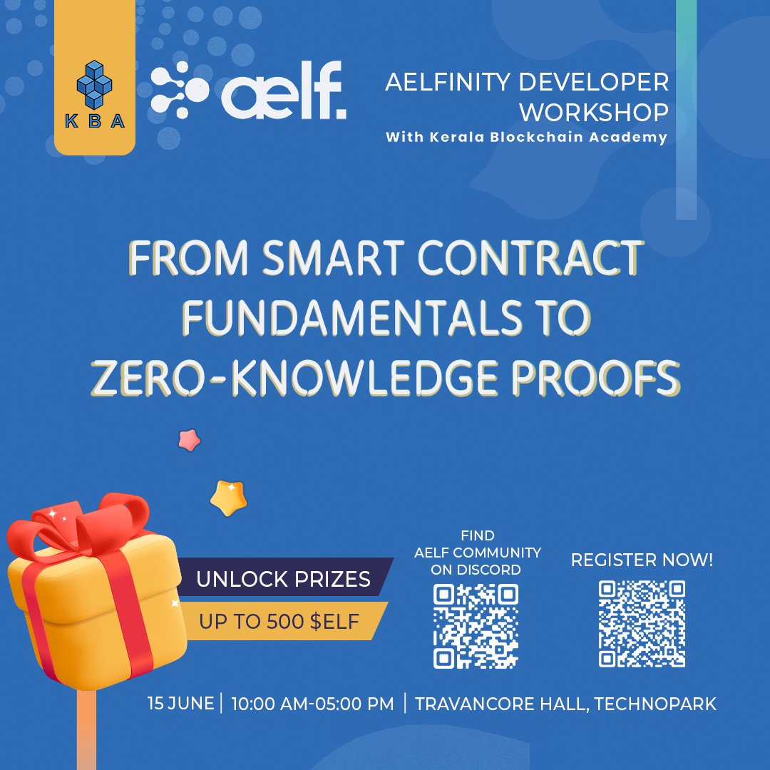 kbaiiitmk's tweet image. Are you a seasoned developer looking to deepen your #smartcontract knowledge?  If yes, don&apos;t miss aelfinity Developer Workshop on 15, June at @mytechnopark . Register here: meetup.com/beyond-the-blo…
#smartcontracts #zeroknowledgeproof #zkp #meetup #blockchaindeveloper