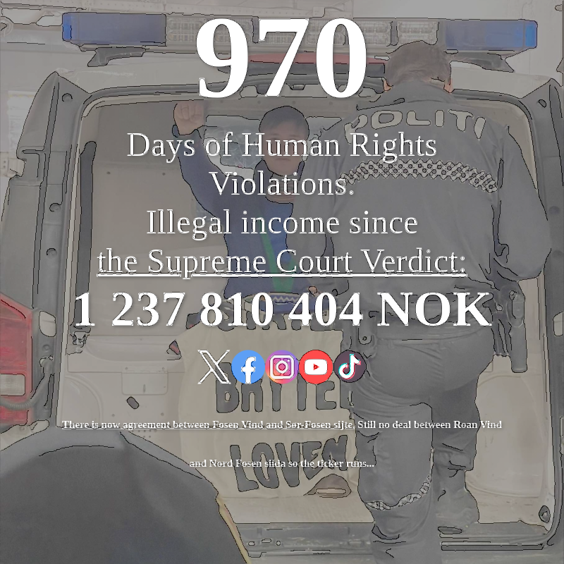 970 days and counting!
<a href="/jonasgahrstore/">Jonas Gahr Støre</a> Please use your influence to end human rights violations in Fosen! The time to act is now! #StandWithSami #JusticeOverMoney
bit.ly/spcfosen
bit.ly/fosenticker