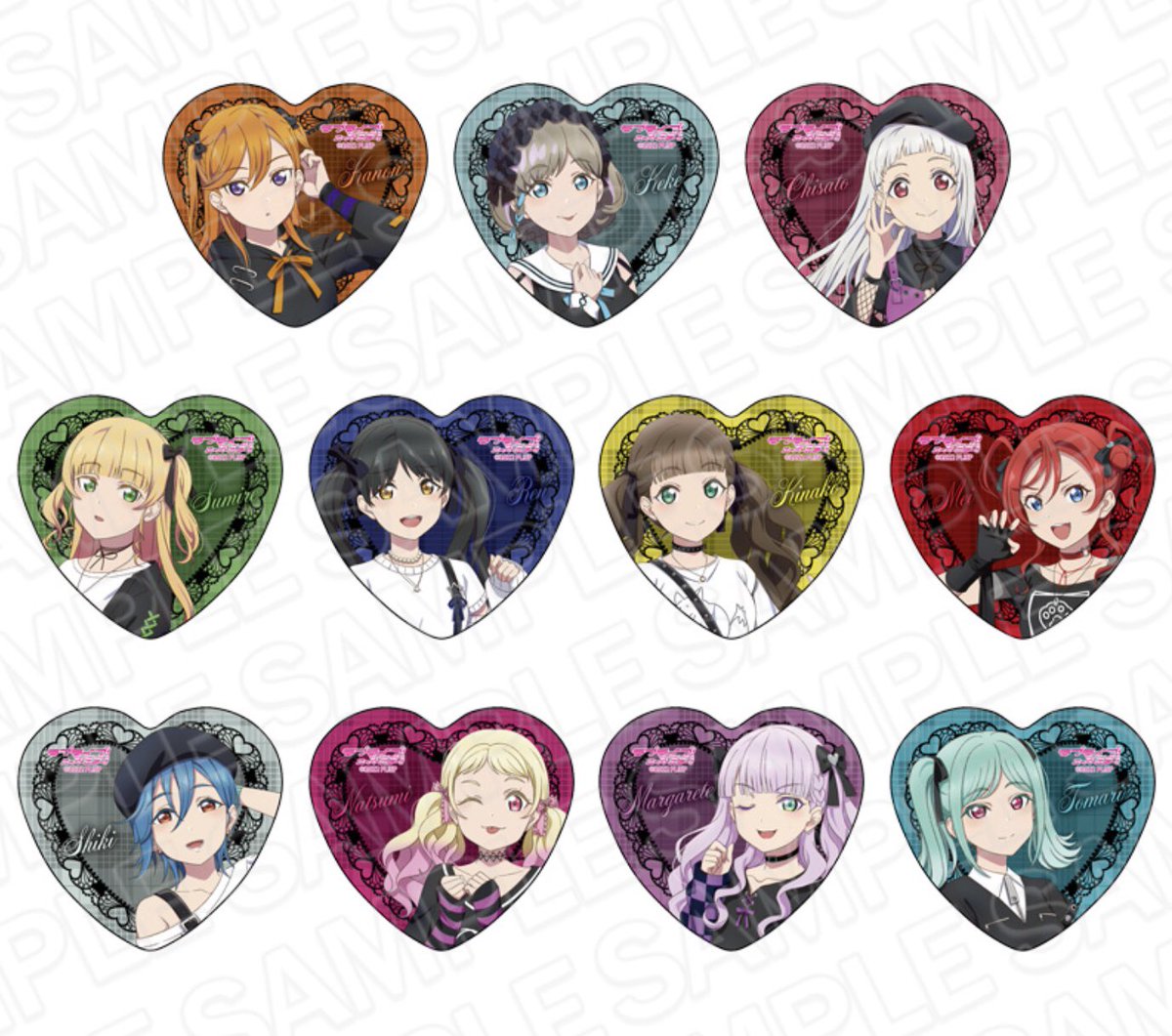 harajukugema's tweet photo. 【🎀新��品🎀】
ラブライブ！スーパースター!!　サブカルファッション ver
 ・ハート型カンバッジ  全11種
単品：660円(税込)   1 セット(11個入り)：7260円(税込)
‼️✨本日入荷いたしました✨‼️
#lovelive #Liella https://t.co/CUT4cpuq9Q
