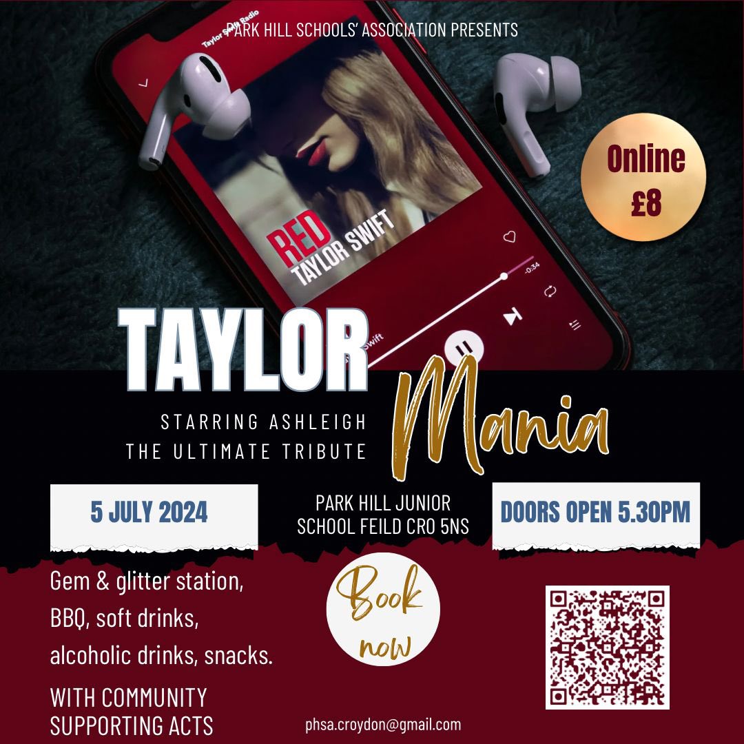 PurleyWayPTA's tweet photo. 📣🎤Calling all Swifties!  The Team at @park_schools are hosting this incredible event for the whole family to enjoy.  

Book your tickets now and enjoy the festival-fun atmosphere which supports local schools and PTA’s! ❤️💙

https://t.co/jkzBEC6BFd

@hpapw16
#teampurleyway https://t.co/XDTL815zZ0