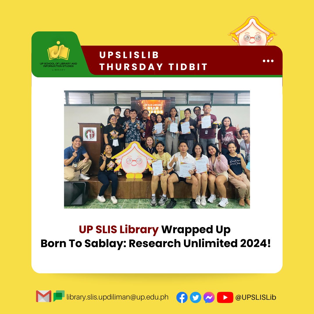 UPSLISLib's tweet image. The #UPSLISLib successfully wrapped up the three-day session of "𝗕𝗼𝗿𝗻 𝗧𝗼 𝗦𝗮𝗯𝗹𝗮𝘆: 𝗥𝗲𝘀𝗲𝗮𝗿𝗰𝗵 𝗨𝗻𝗹𝗶𝗺𝗶𝘁𝗲𝗱" 𝗧𝗵𝗲𝘀𝗶𝘀 𝗠𝗮𝗿𝗮𝘁𝗵𝗼𝗻 𝟮𝟬𝟮𝟰. Five #BTSRUn finishers were also awarded during the closing ceremony.

 #ThursdayTidbit