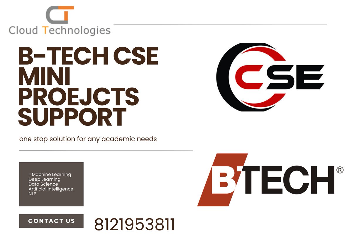 cloudtechpro's tweet image. 👉 BTech CSE students, your mini-project search ends here. Cloud Technologies is your one-stop solution for innovative project solutions, from AI to IoT. Level up your tech game and ace your course with us.
Mobile: +91 8121953811

#IEEEminiprojects #cseminiprojects #miniprojects
