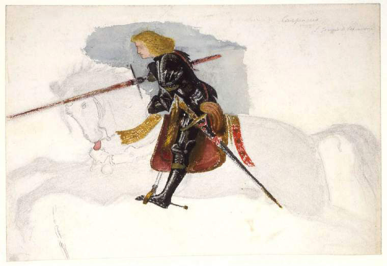 TomD3SG's tweet photo. I'm currently looking through the Burne-Jones Catalogue Raisonne and found a really cool study he made of Vittore Carpaccio's 1502 painting, St. George and the Dragon!! https://t.co/WPsqwYFE4i