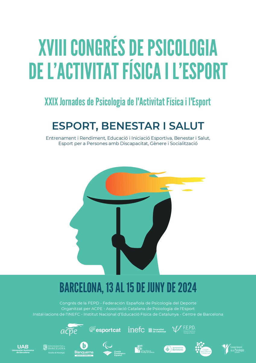 🏛️ ACTES | L'INEFC acollirà entre el 13 i el 15 de juny el XVIII Congrés de Psicologia de l'Activitat Física i l'Esport

📅 El dia abans, el dimecres 12 de juny, hi haurà dos tallers precongressuals

ℹ️ tuit.cat/GwI58

<a href="/ACPEPsiEsport/">Associació Catalana de Psicologia de l'Esport</a> <a href="/fepsicodep/">F.E. Psicología Dep.</a>