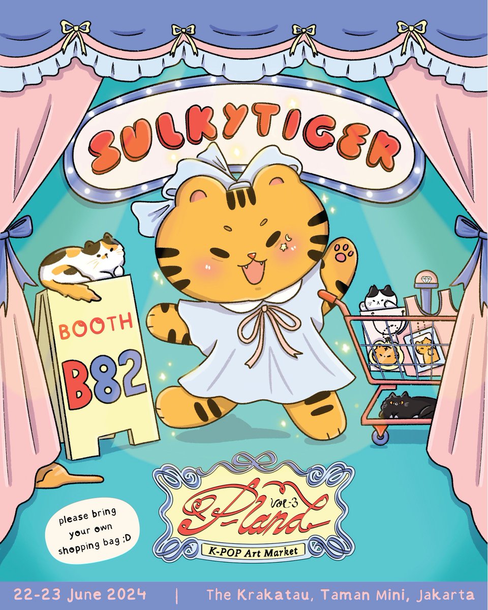 🐯A Thread 🐯
Sulkytiger Catalog for P-Land Vol.3
Besok ayo kita berjumpa lagi di P-Land Vol.3!!!😆
📍The Krakatau, Taman Mini , Jakarta
🗓️ 22 - 23 Juni 2024
💖 Booth B82 bersama bersatu dengan <a href="/apfeljam/">Efi 🐻</a> 
🛍️ Reminder untuk jangan lupa bawa tas belanja sendiri ya, kalo ga punya