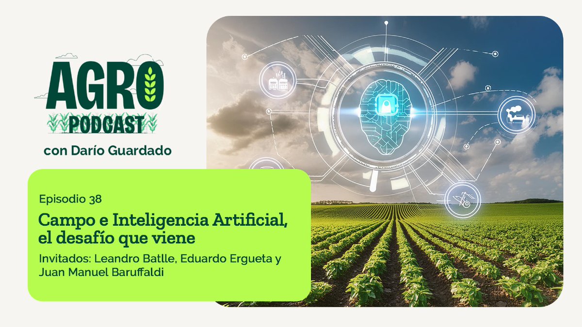 ¿Estamos ante una revolución verde?  Te contamos como la IA está influyendo en la transformación de la agricultura y la ganadería.
Invitados👇🏻
Leandro Batlle de <a href="/funsadosky/">Fundación Sadosky</a> , Eduardo Ergueta y
<a href="/baruffaldi_jm/">Juan M. Baruffaldi</a> Ceo de <a href="/deepagroco/">DeepAgro</a>
🎧 Escuchalo bit.ly/4cbrN94
<a href="/darioguardado79/">Darío Guardado</a>