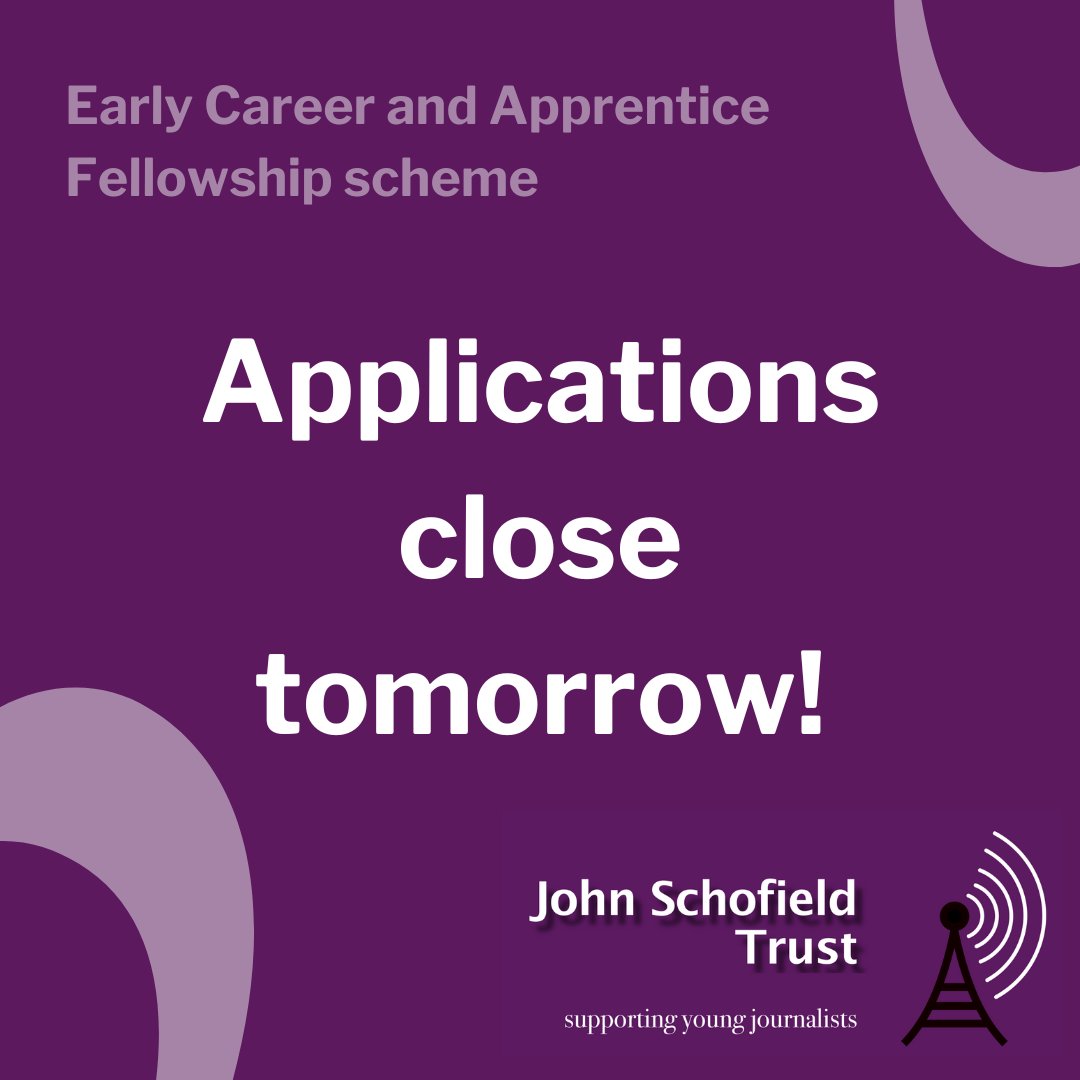 Applications for our 2025 Early Career and Apprentice Fellowship scheme close *tomorrow*!

Don’t miss this chance to get one-to-one mentoring by an experienced journalist specifically chosen for you based on your professional interests and background 👇

johnschofieldtrust.org.uk/face-to-face-m…