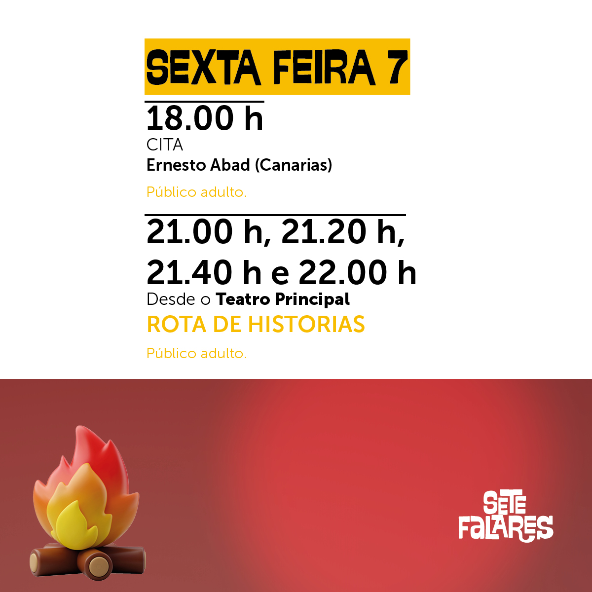 setefalares's tweet image. Para a rota de historias hai que retirar os convites a partir das 20,30h na taquilla do Teatro Principal.
setefalares.eu/programa-2024/
#Noga #narracionoralgalega #narracionoral #setefalares
@pontevedrate