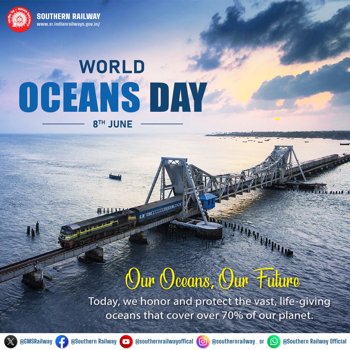 GMSRailway's tweet photo. 🌊On this #WorldOceanDay, Let's honor & protect our oceans, essential for life on Earth. 🌊
Reduce plastic use, support sustainable practices & join in conservation efforts.
#SouthernRailway #SaveOurSea #SaveNature #ReducePlasticUse #SustainableLiving #SaveOurPlanet #SaveEarth https://t.co/NwL7eAuq9a