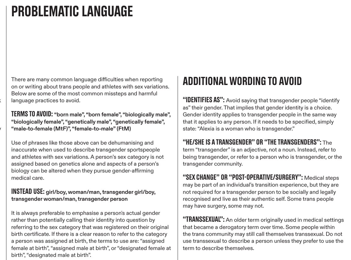 StateOfSwimming's tweet photo. IOC lists the truths we're to "avoid", like "biologically male", ahead of @Paris2024 Olympics, where male-female "Parity" is described as a matter of gender, not sex. @sharrond62 @cathydevine56 @jonpikereally @FondOfBeetles @TLexercise @Scienceofsport
https://t.co/kZGwiPK7tS https://t.co/CHA23ZpgbP
