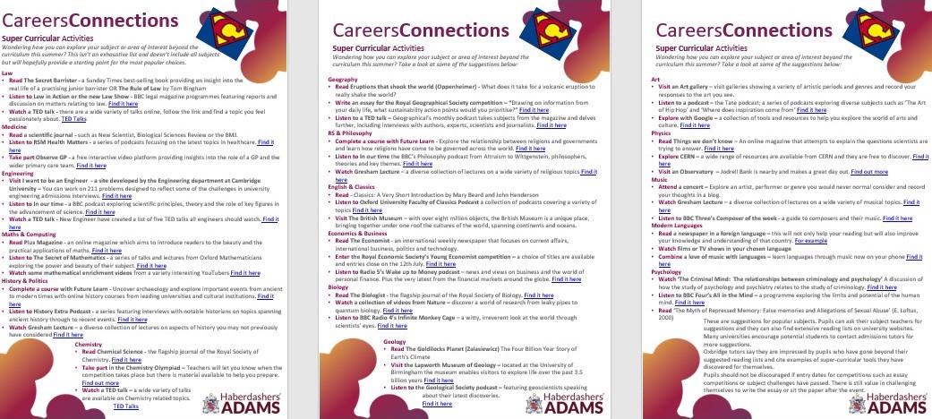 careers_ha's tweet image. As we look ahead to Lower 6th Progression Week this week's Careers Bulletin provides suggestions for #supercurricular activities for some of the most popular subjects our pupils apply for at university. bit.ly/4aR9nt9
