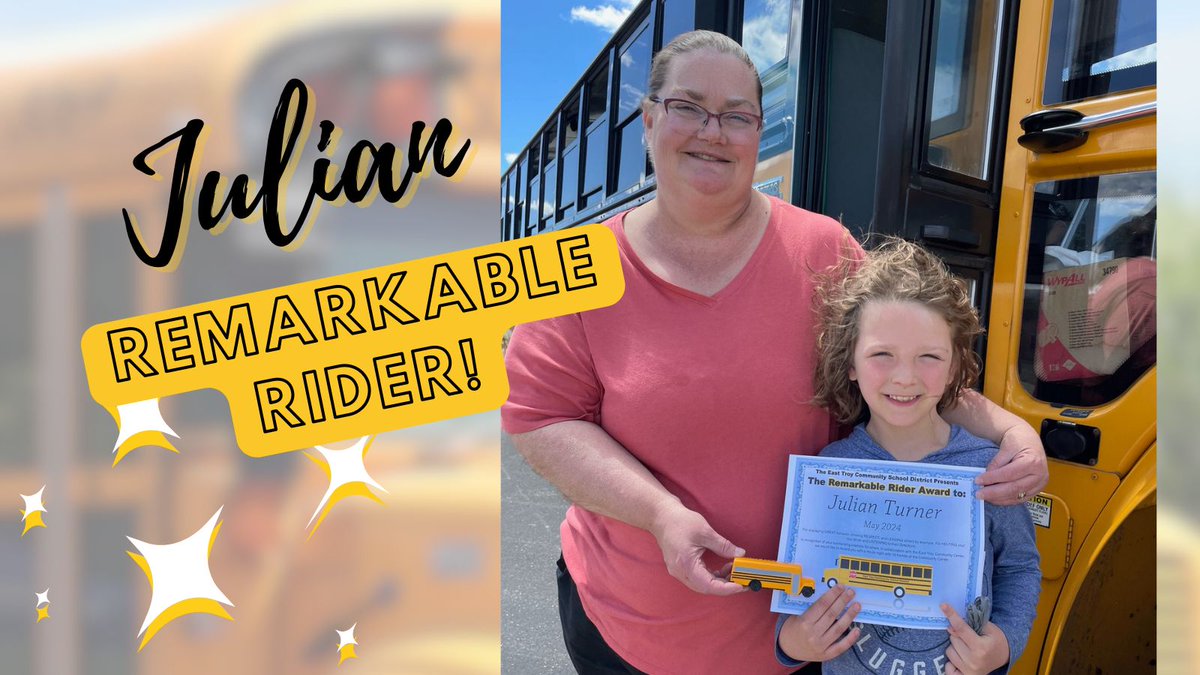 ETCSD's tweet photo. 🌟🚌 Julian Turner is the last Remarkable Rider of the year!  🌟🚌
During an afternoon when other students were making a mess, Julian stepped forward and picked it all up. On other days he also helps put up windows. He is a great rider! #ETlearningignitED https://t.co/BsBwluM2ic
