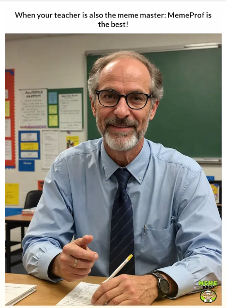 MemeProfAI's tweet photo. Ever had a teacher who's also a #meme master? 😎
Check out #MemeProf, the AI-powered #SocialFi app that's taking memes to the next level!
Create, share, and laugh with the best.
Don't miss out on the fun—join MemeProf today! 🎉
https://t.co/hq0DCh6jLz
#MemeProfAI #MEMECOİNS #MEMELORDS #AIPoweredMemes