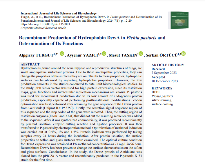 int_sci's tweet photo. Recombinant Production of Hydrophobin DewA in Pichia pastoris and Determination of Its Functions

Authors: Alpgiray TURGUT, Ayşenur YAZICI, Mesut TAŞKIN, Serkan ÖRTÜCÜ

#HFBIPichiapastorissilverstaining #surfacecoating #recombinantproduction #hydrophobins

https://t.co/INIY3XWzUU https://t.co/8IiJ8d0wMJ