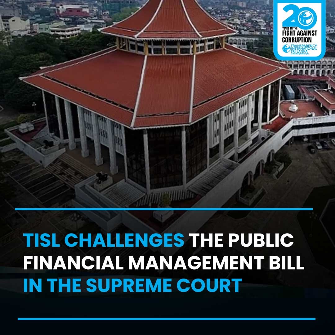 tisrilanka's tweet photo. The petition points out that Clause 32 of the #PublicFinancialManagementBill seriously weakens the controls on #publicprocurement, thereby enhancing the corruption risk &amp; weakening the level playing field.

Read more: https://t.co/tQnuXAejaa

#SriLanka #SOEs #TISL #SupremeCourt https://t.co/Rhew7jYPy7