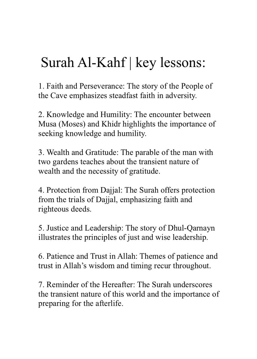 muslimthoughtz1's tweet photo. Key lessons from Surah Al-Kahf: https://t.co/hCOHHw6Ath