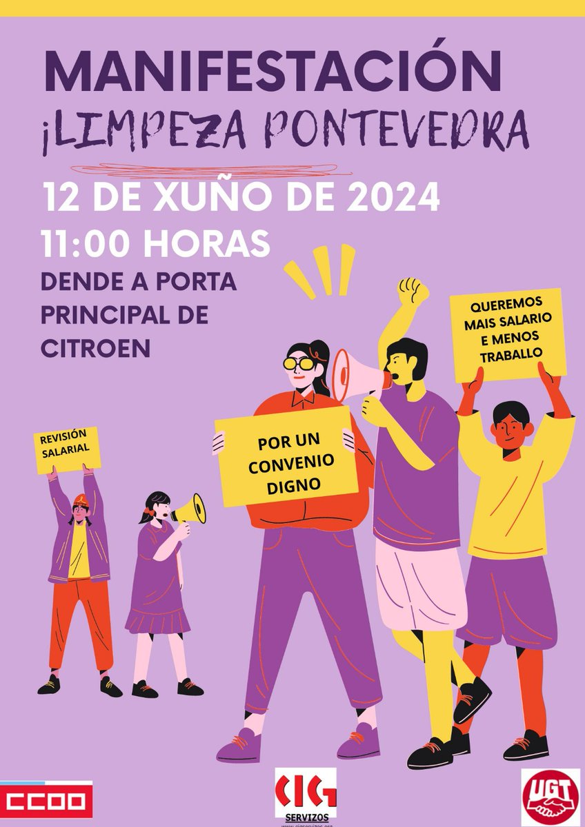 fesmcpontevedra's tweet photo. MANIFESTACIÓN CONVENIO LIMPIEZA DE PONTEVEDRA.
Nuevamente nos manifestamos contra el bloqueo del Convenio de Limpieza de la provincia de Pontevedra.
🔴12/06/2024
🔴11:00 Horas
🔴En Citroën - Vigo.
#UnidosGanamosTodos
#unidasganamostodas
@seguidores
@destacar https://t.co/cwxDXpZrtX
