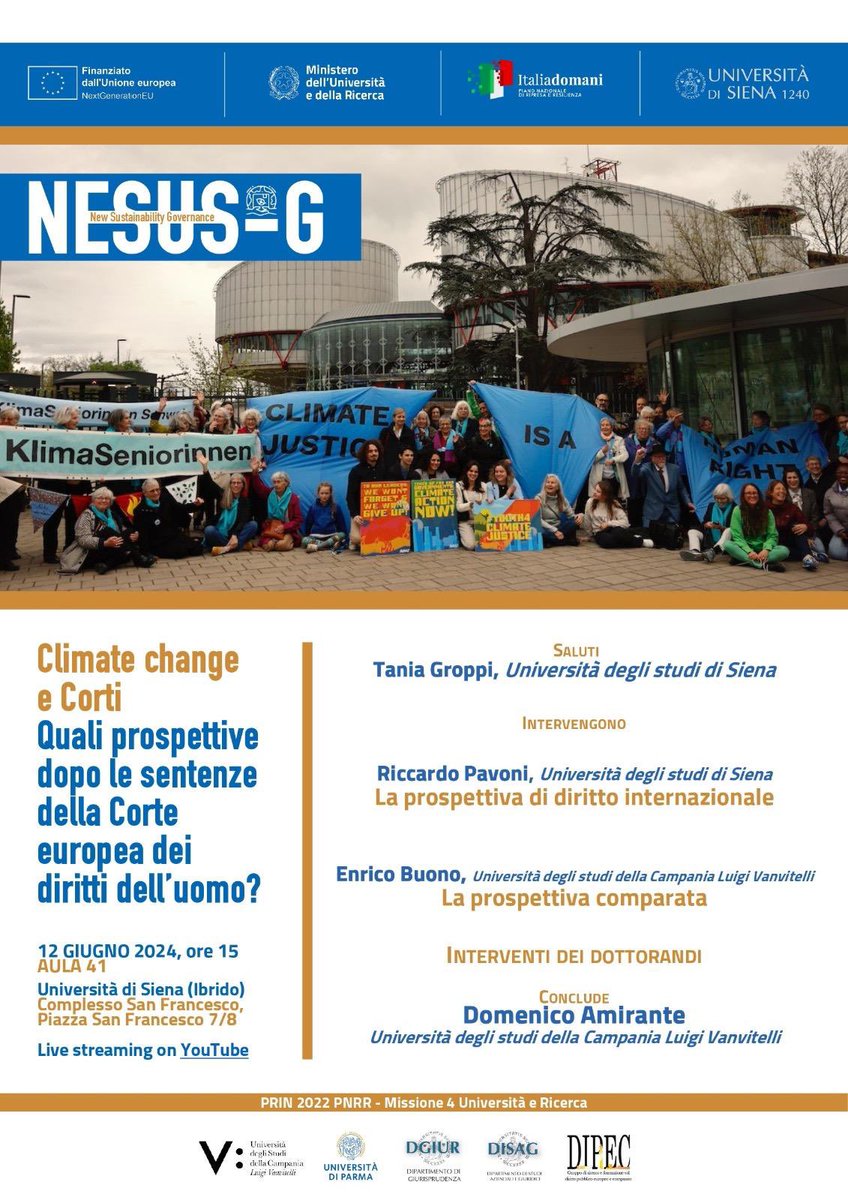 European and International Environmental Law (@eieljeanmonnet) on Twitter photo 📣 On Wednesday, June 12th an interesting seminar on #climatechange and Courts is slated to take place at the University of Siena. Join us!
<a href="/unisiena/">Università di Siena</a> <a href="/riccardo_pavoni/">Riccardo Pavoni</a> 📣 On Wednesday, June 12th an interesting seminar on #climatechange and Courts is slated to take place at the University of Siena. Join us!
<a href="/unisiena/">Università di Siena</a> <a href="/riccardo_pavoni/">Riccardo Pavoni</a>