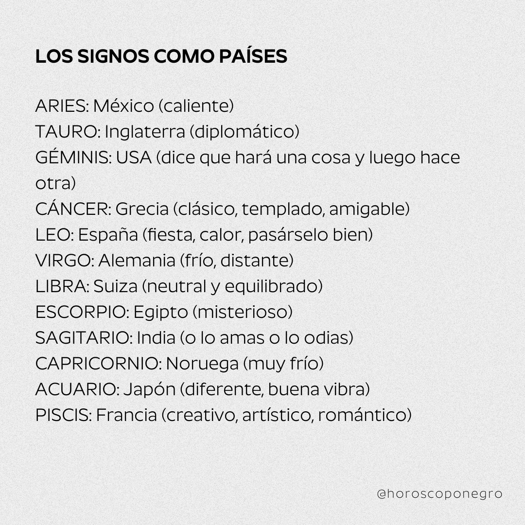 horoscoponegro's tweet photo. Los signos como países del mundo 🔮 https://t.co/lnECZdz045