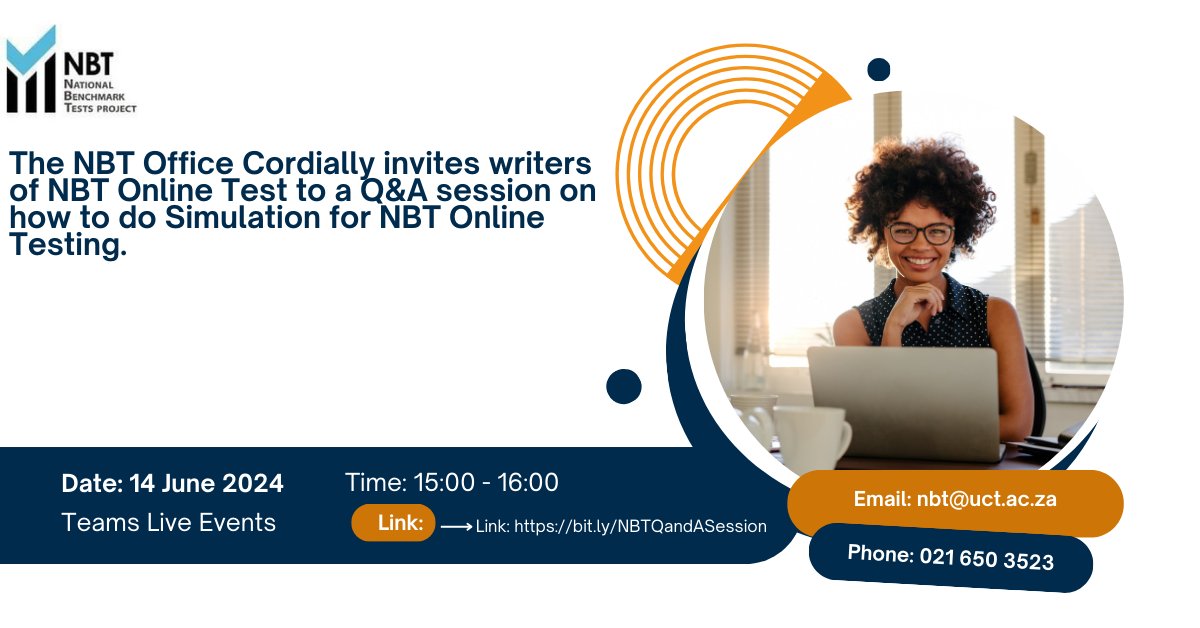 NBT_za's tweet photo. Q&amp;A Session for NBT Online Testing.
Date: 14 June 2024
Link: https://t.co/CvSFb6RnSK https://t.co/ilqsGutGr0