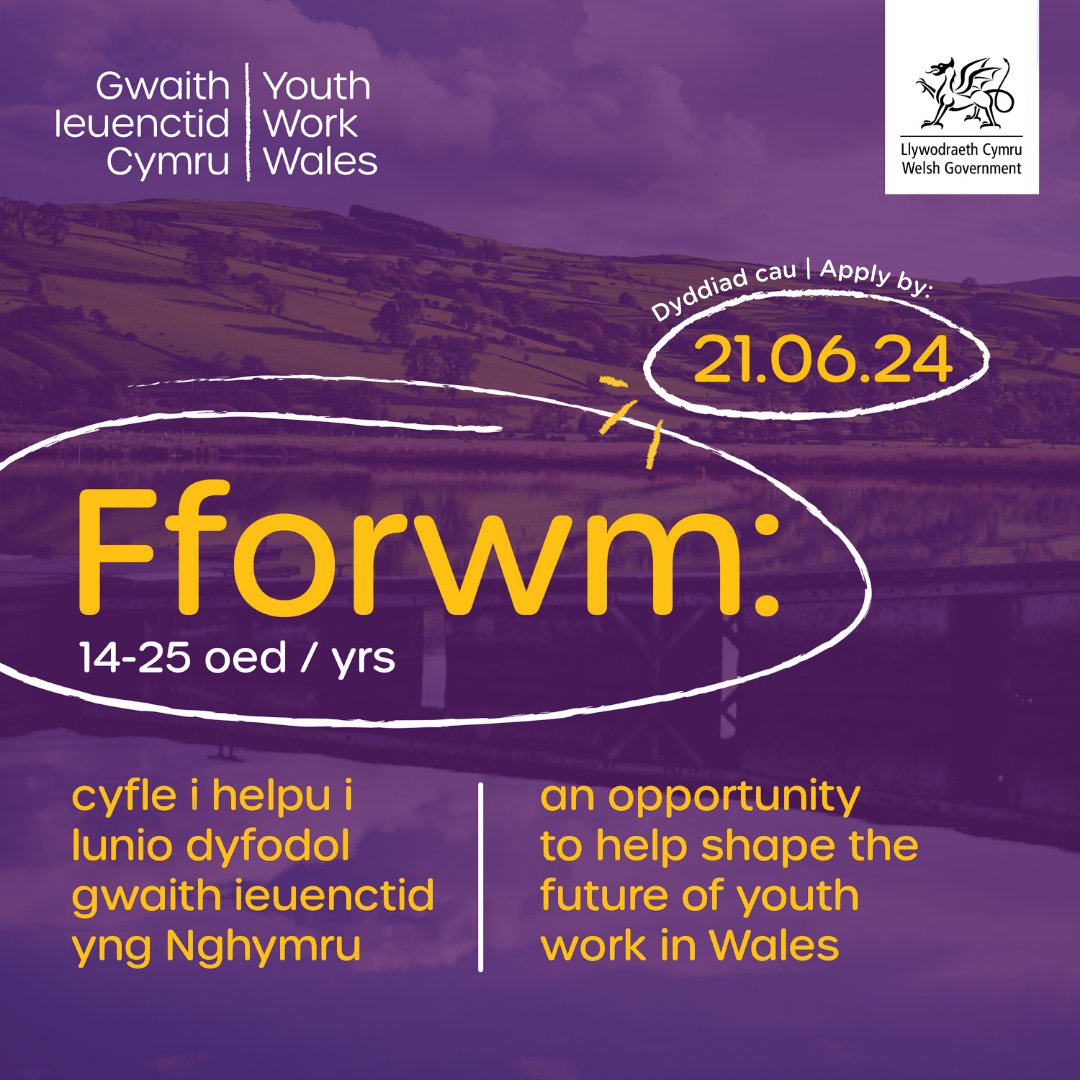 📣 Fforwm: cyfle i helpu llunio dyfodol gwaith ieuenctid! Help us shape the future of youth work in Wales!

👥 14-25 oed | yrs
📍 <a href="/glan_llyn/">Gwersyll Glan-llyn</a> 
☀ 20-22/08/2024

Anfona dy gais i gymryd rhan ym mis Awst | Apply now to join the forum this August: forms.office.com/e/q4W2QGaqN1
