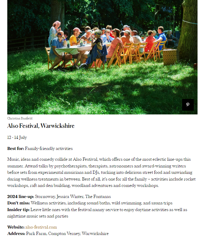 Hot off the press! Did you see us in Condé Nast Traveller’s best festivals in the UK this summer?✨🌿
They're not wrong when they say we have “one of the most eclectic line-ups this summer.”🙌
#ALSO24 - Where ideas run wild 🪐