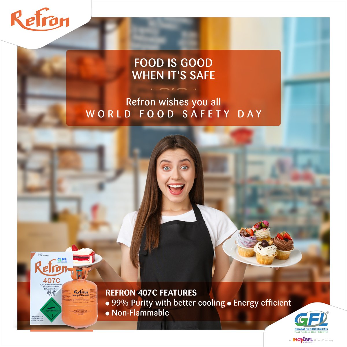 refronbygfl's tweet photo. Every day is a Food Safety Day with Refron! When it comes to food refrigeration, R 407c is both the smartest and the safest choice. Our innovative technology ensures optimal performance, maintaining the integrity and freshness of your food, so your food stays safe.

#FoodSafety https://t.co/bxJO9VhWEg