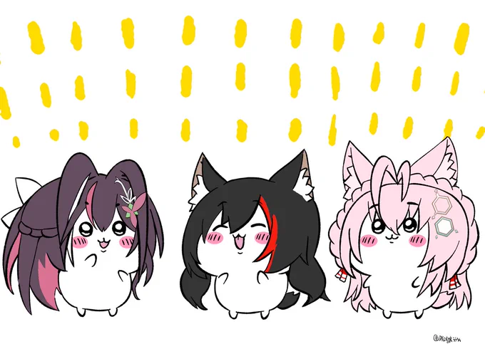 ちいかわが好きな三人  #AZKiART #みおーん絵 #こよりすけっち #作画カロリーの低い作品を上げようぜ 