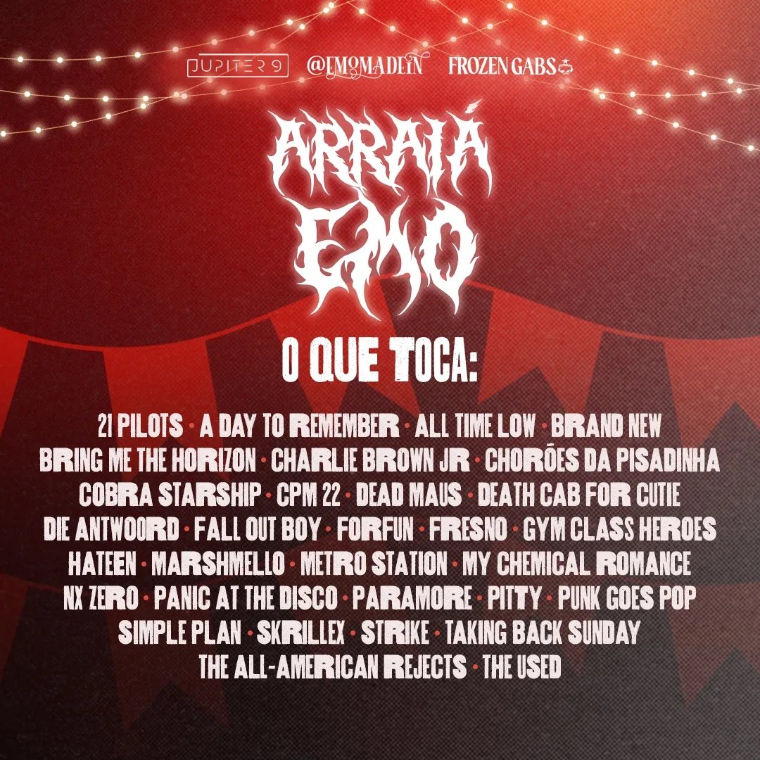EmoMadeIn's tweet photo. Arraia emo? Vai ter sim!! A emomadein e a @frozengabs preparamos com todo carinho pra vocês, e se quiser um desconto no ingresso só responder nesse Tuite "Gerard way e Frank yero se beijam violento" 🤠 https://t.co/3I2GQKOKnz