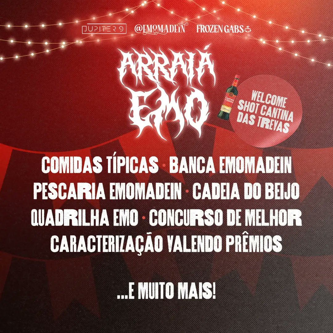 EmoMadeIn's tweet photo. Arraia emo? Vai ter sim!! A emomadein e a @frozengabs preparamos com todo carinho pra vocês, e se quiser um desconto no ingresso só responder nesse Tuite "Gerard way e Frank yero se beijam violento" 🤠 https://t.co/3I2GQKOKnz