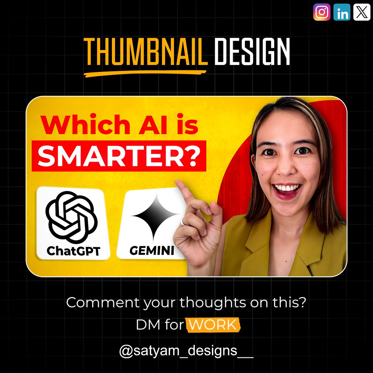 Satyamedit's tweet photo. THUMBNAIL DESIGN😍
.
Are you looking for a thumbnail designer?
DM me right now.
.
.
#thumbnail #thumbnails #thumbnaildesigner #thumbnaildesign #creator #editor #graphic #graphicdesign #youtube #ai #aitools https://t.co/qEaS1U4Xkb