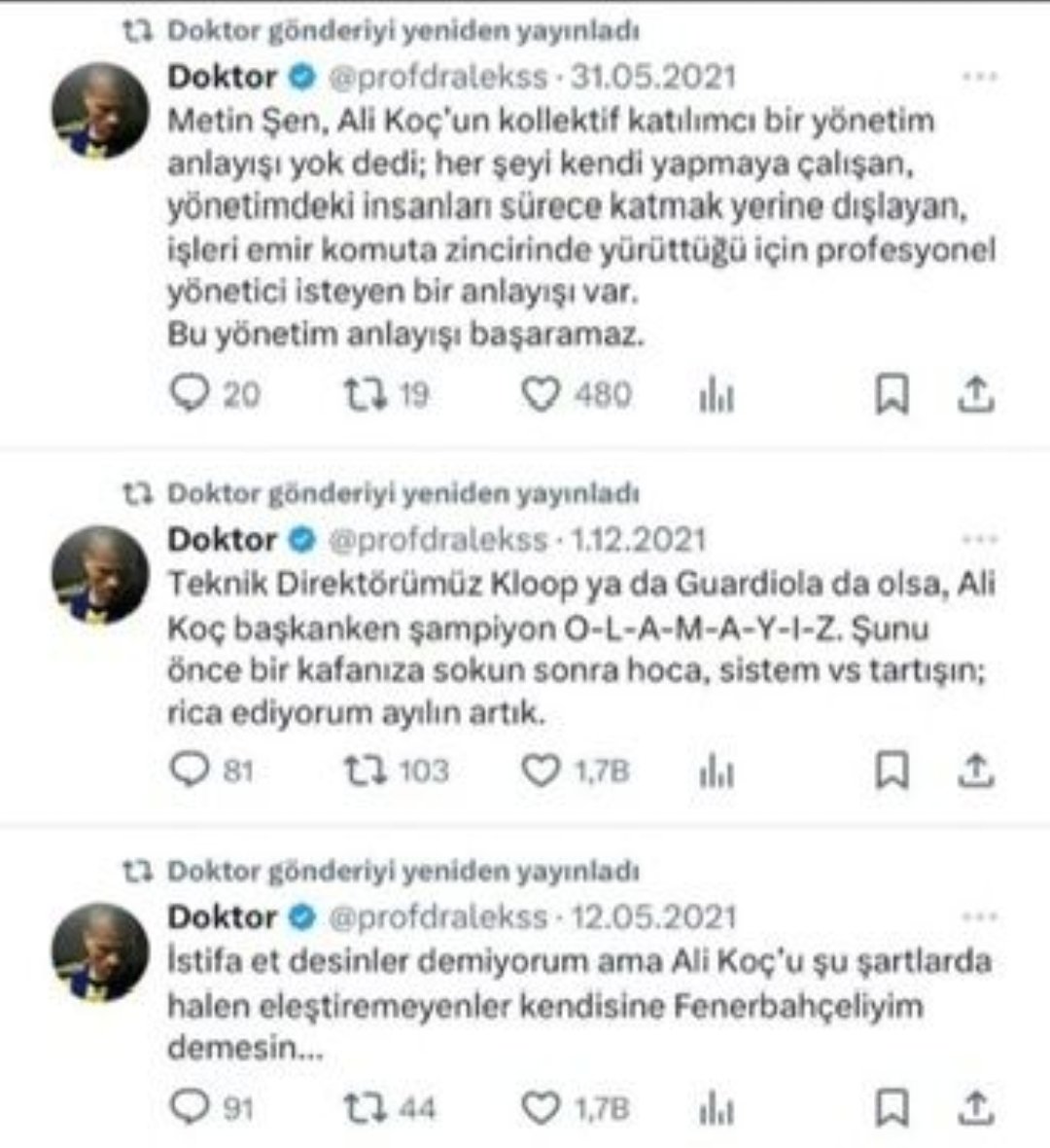 SÜRPRİZZZ!

Koçspor yönetim kurulu üyesinden başkanına dair yorumlar. 

Tweetlerin atıldığı tarihten sonra Jesus'la bile şampiyon olamayan adamın saflarına geri dönmüş olması da düşündürücü (!)

Hayatındaki tek doğru cümleleri olabilir, dolayısıyla biz de hatırlatmakta fayda
