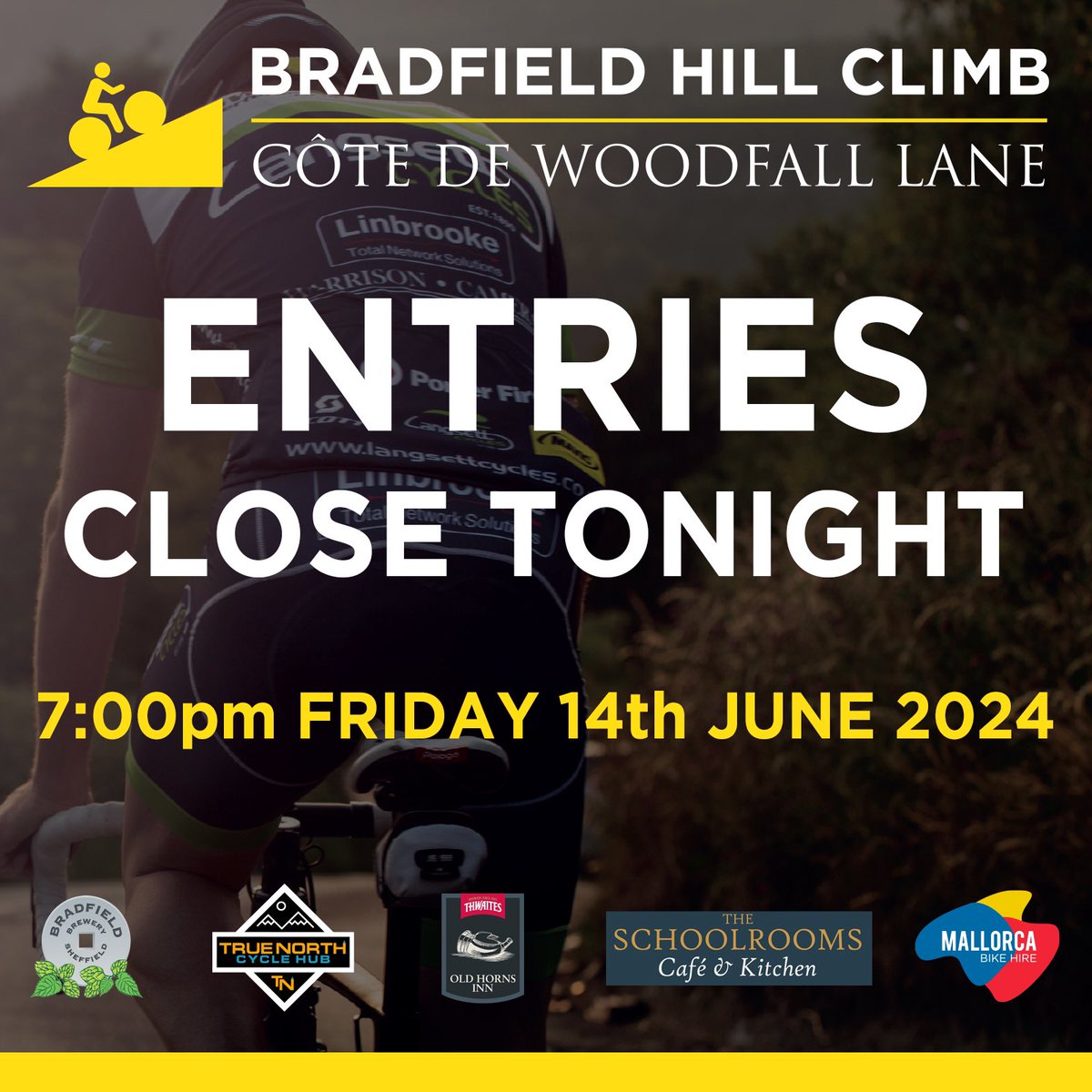 A reminder that entries close TONIGHT for next weeks Bradfield Hill Cilmb. We’ve got a great entry list already, so why not have a go and test yourself up Woodfall Lane. Entry link here: sheffrec.cc/bradfield-hill…