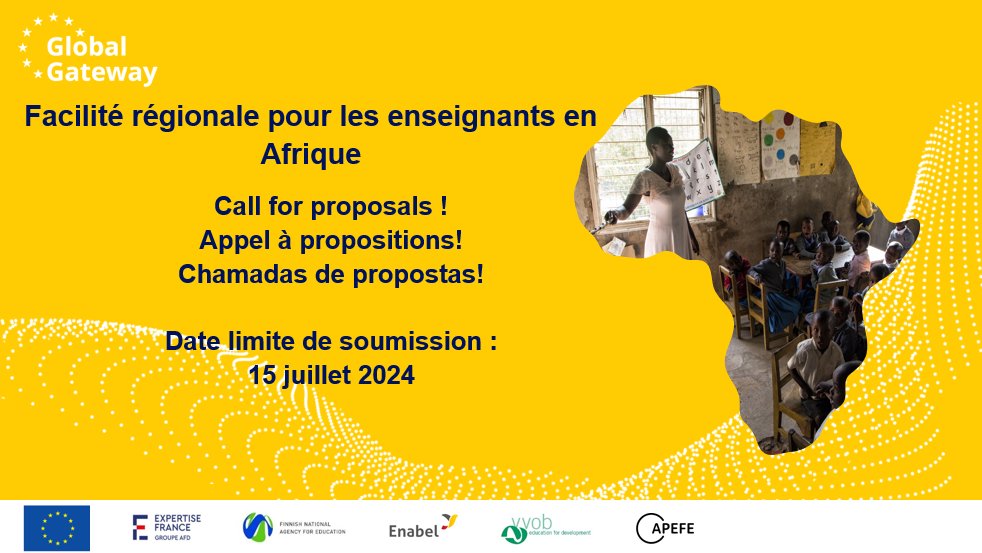 BelgiqueauBenin's tweet photo. 📢Nouvel appel à propositions #WeHubit 🇧🇪#GlobalGateway 🇪🇺 « Solutions innovantes pour la formation des enseignants en Afrique » 🧑‍🏫 ouvert jusqu'au 15 juillet!

Session d'info en ligne 🖥️ le 12 juin et plus d'infos:
https://t.co/eRK2WiWzU6 https://t.co/xYJx6C9ECS
