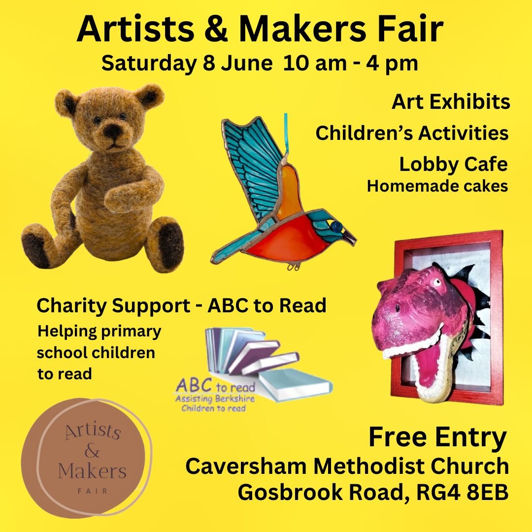 RDGWhatsOn's tweet photo. Tomorrow, find that unique something when the Artists &amp; Makers Fair returns to Caversham Methodists Church with loads of arts, crafts, jewellery and more for sale, plus kids activities and a cafe - this month, drinks proceeds will go to @ABCtoread!

https://t.co/5h4yhSp7MS https://t.co/ThzFojwtX7
