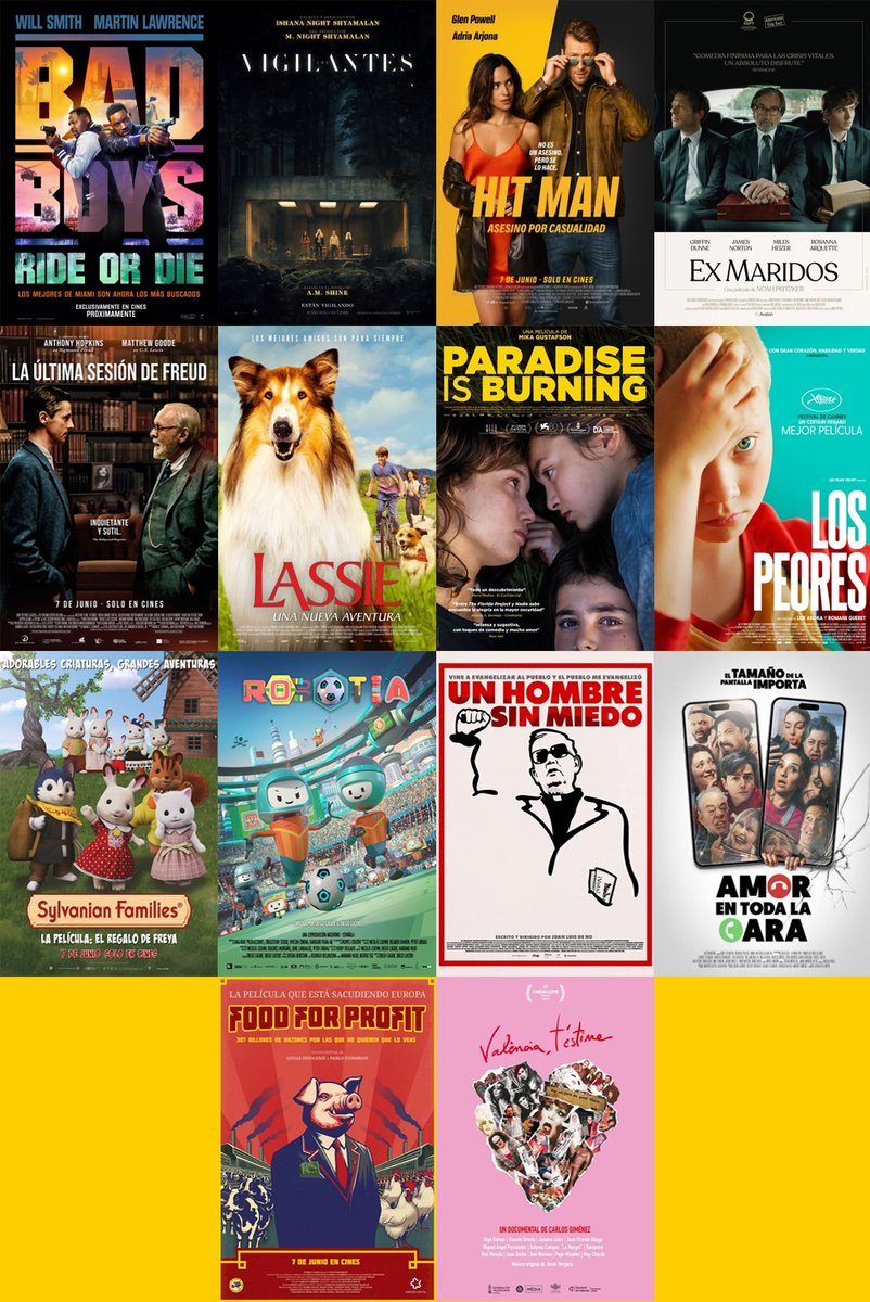 TrailersyEstren's tweet photo. 🍿 Trailers de los Estrenos del 7 de junio de 2024:
https://t.co/EMu57QOvi3

#BadBoysRideOrDie 
#LosVigilantes 
#HitMan
#ExMaridos
#LaÚltimaSesiónDeFreud 
#LassieUnaNuevaAventura
#ParadiseIsBurning 
#LosPeores
#SylvanianFamiliesLaPelícula
#Robotia
#UnHombreSinMiedo 
... https://t.co/UCTiQqKb73