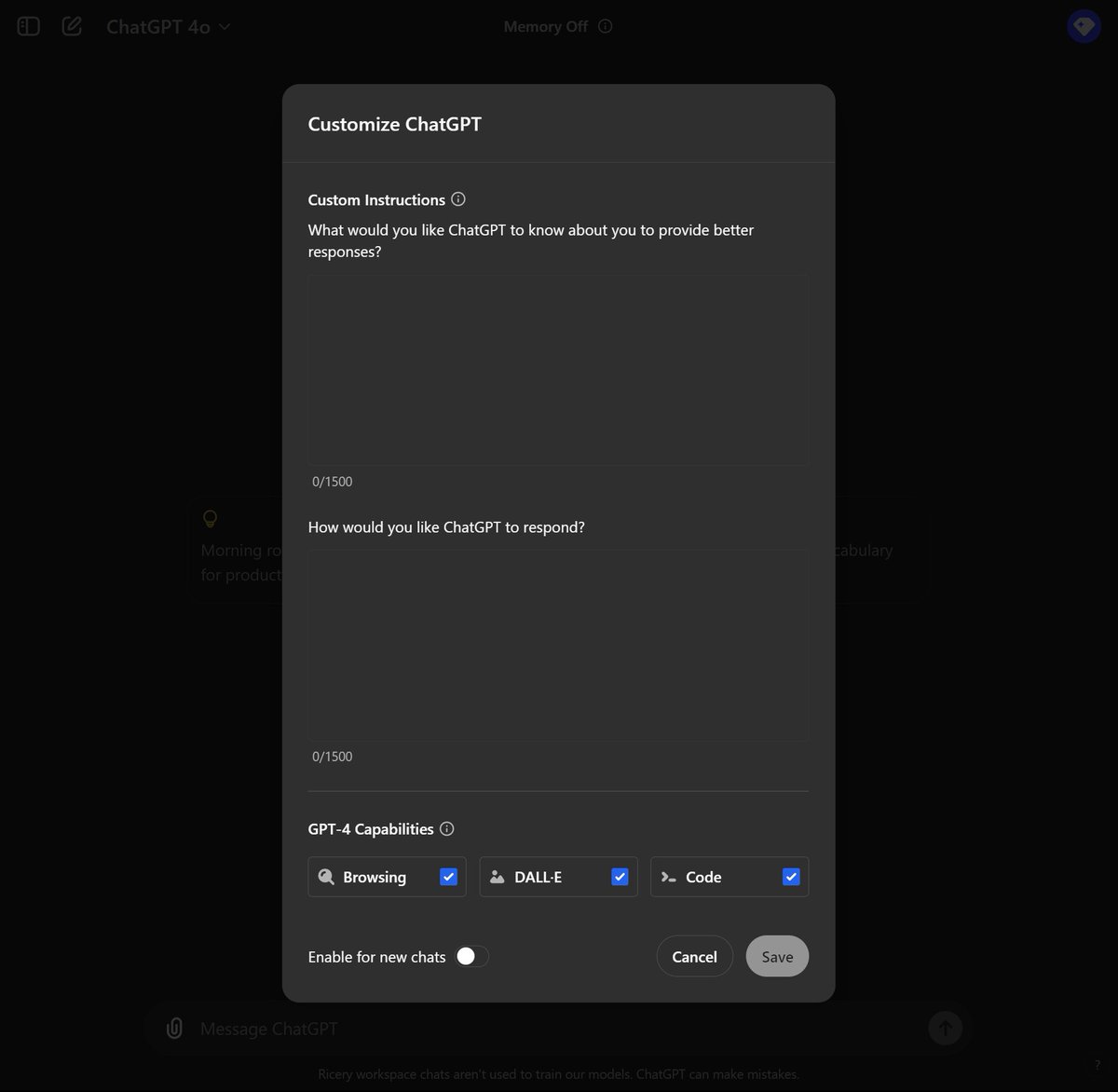 IlyaRice's tweet photo. Have you seen updated custom instructions window in #ChatGPT ? https://t.co/CLGQK8VJyp