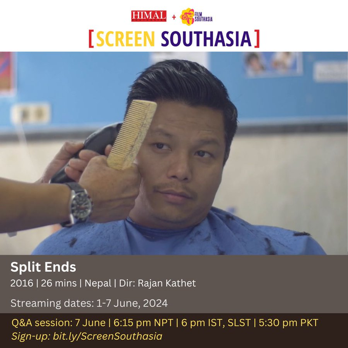 🎥 STARTING SOON!

We hope you have enjoyed watching 'Split ends', a film where Nepali migrants living in Portugal discuss their fears, dreams and hopes.

Our Q/A with filmmaker <a href="/rajankathet/">Rajan Kathet</a> is starting today at 6PM IST / 6:15PM NST
Sign up: bit.ly/ScreenSouthasia