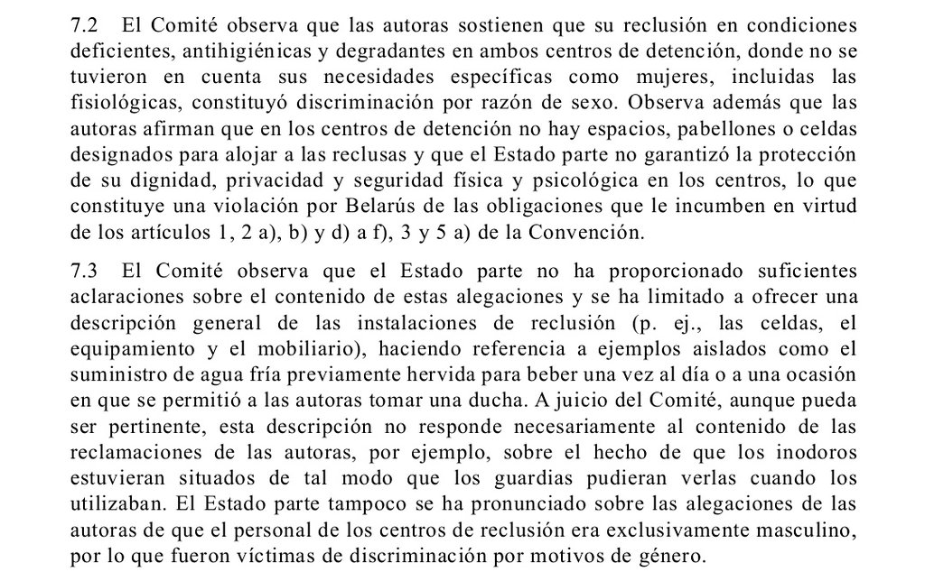 mariansfv's tweet photo. Caso "E.D. y E.M. v. Belarús". Decisión del Comité CEDAW sobre discriminación de mujeres en establecimientos penitenciarios. Temas abordados: ausencia de enfoque diferencial, malas condiciones de detención, violación a la intimidad y acoso sexual por personal masculino. https://t.co/SmwduNqrdv