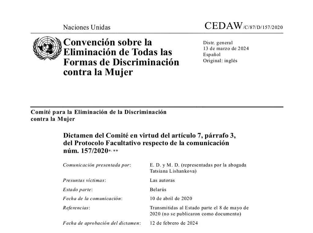 mariansfv's tweet photo. Caso "E.D. y E.M. v. Belarús". Decisión del Comité CEDAW sobre discriminación de mujeres en establecimientos penitenciarios. Temas abordados: ausencia de enfoque diferencial, malas condiciones de detención, violación a la intimidad y acoso sexual por personal masculino. https://t.co/SmwduNqrdv